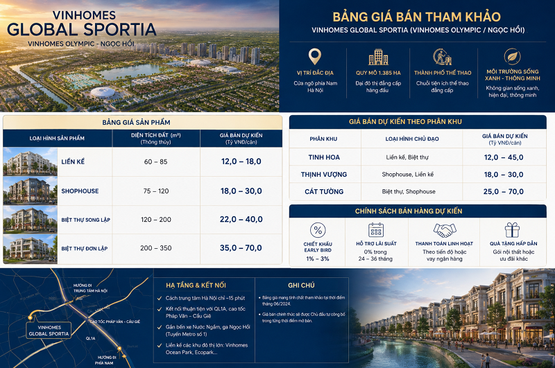Giá bán Vinhomes Global Sportia (Vinhomes Olympic Ngọc Hồi)