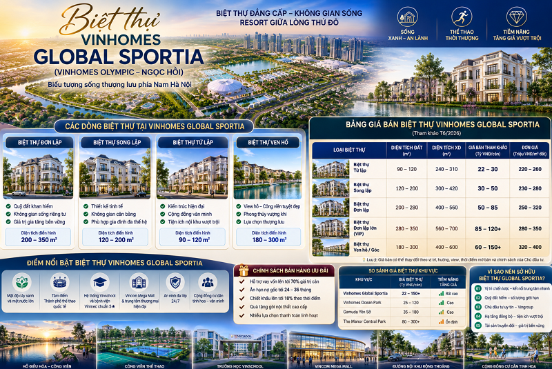 Giá bán biệt thự Vinhomes Global Sportia